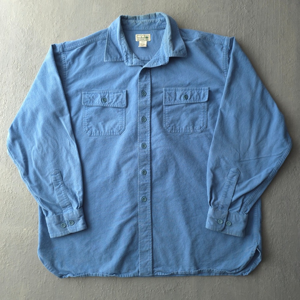 Vintage 2000s LL Bean Blue Chamois Shirt XL Heavyweight Cotton Flannel